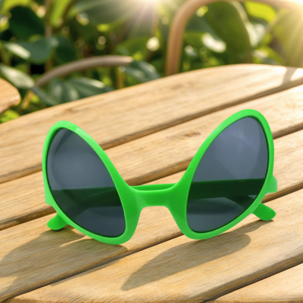 Jewelry Making Party - Green Alien Martian Quirky Sunglasses 2D