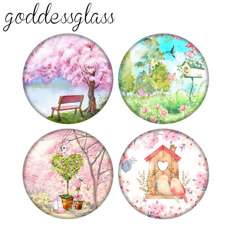 Jewelry Making Drawing - Beauty Flowers Trees Drawings 10pcs 12mm/18mm/20mm/25mm