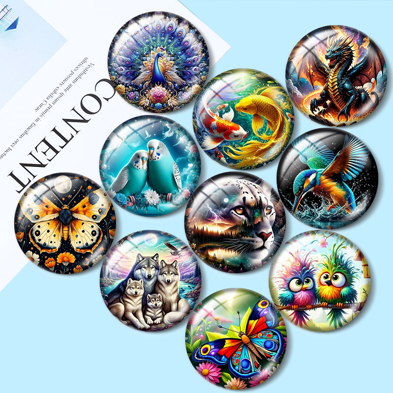 Jewelry Making Drawing - Artistic drawing of animals 12/18/20/25mm glass
