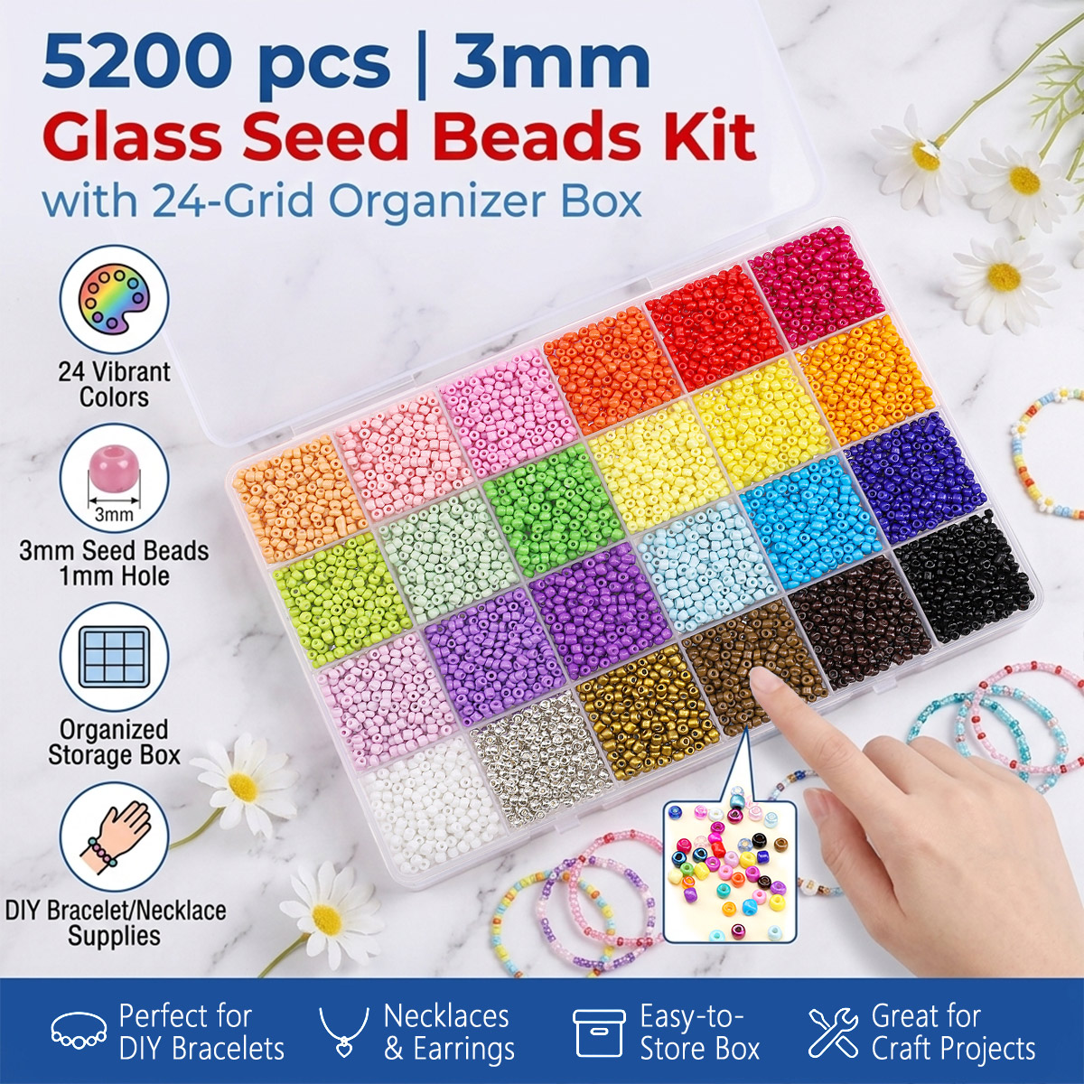 5200pcs 3mm Glass Seed Beads K – Jewelry Making Organizer recenzja i cena